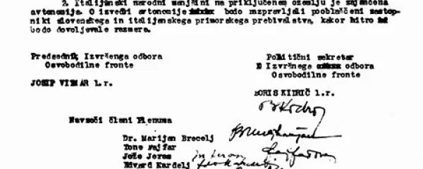 Proglas vrhovnega plenuma Osvobodilne fronte slovenskega naroda o priključitvi slovenske Primorja “svobodni in združeni Sloveniji v svobodni in demokratični Jugoslaviji”, 16. septembra 1943