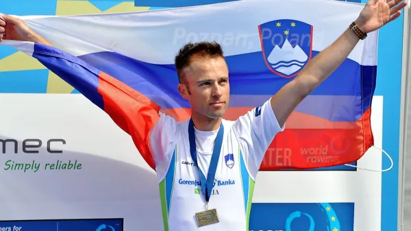 Rajko Hrvat na stopničkah lani na SP v Franciji.