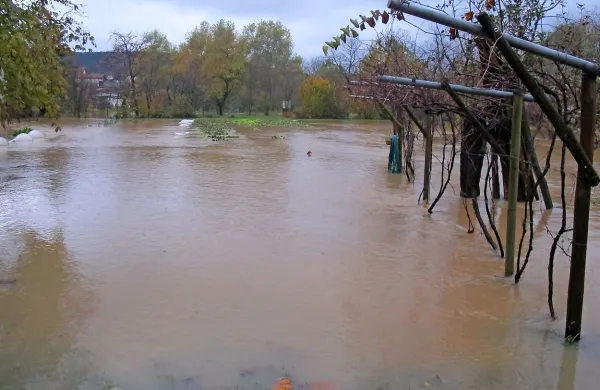 Na Goriškem obilne padavine, voda zalila  nekaj hiš (foto in video)