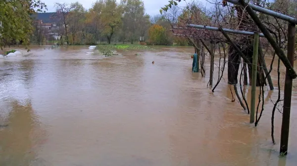 Na Goriškem obilne padavine, voda zalila  nekaj hiš (foto in video)
