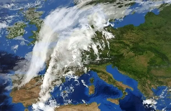Globoka višinska dolina, ki bo jutri dosegla naše kraje, je 
včeraj zaobjela večji del zahodne Evrope.

