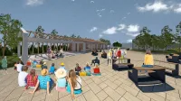 Tako približno bo videti nov mladinski center (levo) s prireditvenim platojem na Kozini severno od knjižnice (ta je 
vidna na sliki na desno, ob drevesih). 