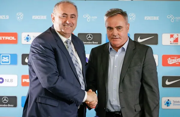 Predsednik NZS Radenko Mijatović (levo) in novi selektor 
članske reprezentance Tomaž Kavčič.