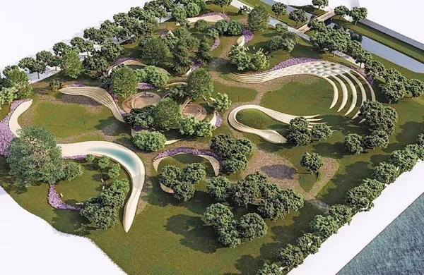 Park ob morju bi poleg zelenja dopolnjevale tlakovane 
površine, vzvalovljena nasutja z betonskimi elementi, igralne 
površine in prireditveno območje s tribunami.