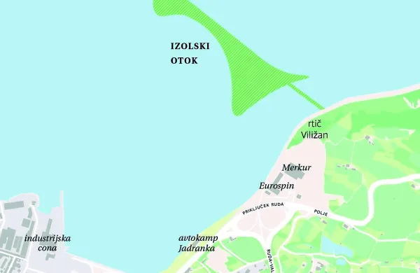 Leta 2004 so v Izoli otok zarisali v obliki delfina, ki ga s kopnim 
povezuje  pomol.    