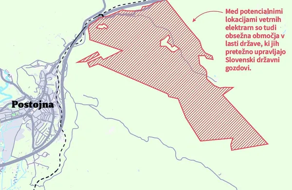 Poleg parcel pri Hruševju si investitorji za gradnjo vetrnih 
elektrarn ogledujejo več lokacij severovzhodno od Postojne.