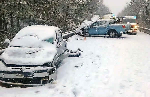 Ob osmih zjutraj je italijanski voznik s poltovornjakom (pick up) 
znamke mitsubishi vozil od Hrušice proti Podgradu in v levem 
blagem ovinku očitno precenil zmožnosti svojega vozila.