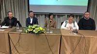 Na pogovoru o priložnostih za vinski turizem so sodelovali (z leve): Igor Novel, Denis Ivošević, Elena Parovel, Barbara 
Švagelj in Bruno Zaro. 
