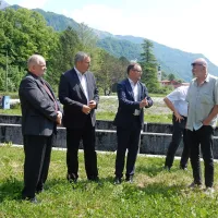  Z leve Robert Kavčič, Dejan Židan, Dejan Pehar in vodja ribogojnice Soča Blaž Zidarič.   