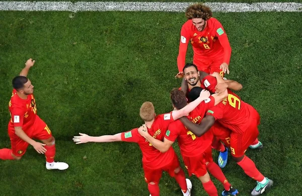 Tako so se Belgijci razveselili zmage nad Japonsko in uvrstitve v 
četrtfinale.