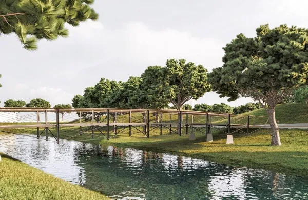 Bodoči mestni park in rekreacijske površine z igrišči za odbojko na mivki bo v prihodnje povezoval 
most čez kanal Grande.