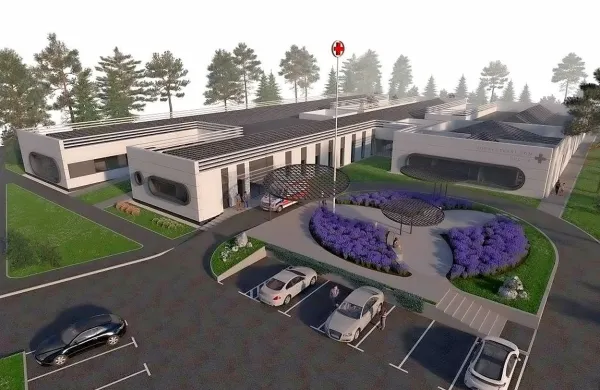 Novogradnja in nadomestna gradnja bosta imela skupni glavni 
vhod, vzdolžni atrij pa bo zdravstveni dom ločil na zahodno novo 
krilo in vzhodni nadomestni krili.