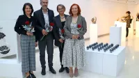 Anamarija Stibilj Šajn, Gregor Maver, Tanja Krstov in Ana Hanzel (z leve) na razstavi SEMsiJE v Kosovelovem domu.