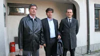 Robert Časar (levo), Danijel Planinšec in Nenad Vujinović (desno) so včeraj zadovoljno odšli s koprskega sodišča.