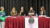  Rojstvo Venere so v Sežani  predstavili (z leve) Nina Ukmar,  Manca Krnel, Barbara Novakovič Kolenc, 
Vid Klemenc in  Eva Prusnik. 