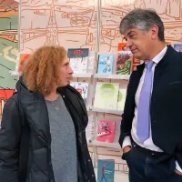 Urednica na Založništvu tržaškega tiska ZZT Martina Kafol in  
slavist ter profesor Miran Košuta