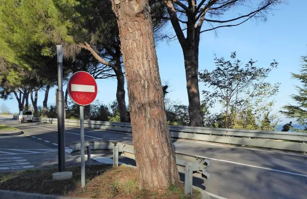 Od droga z ohišjem  za premični radar je tudi ob cesti proti 
Belvederju  ostal samo drog. 