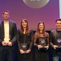 Naj športniki leta 2018: (z  leve) Goran Jagodnik, ki je priznanje 
prevzel v imenu KK Sixt Primorska, Veronika Macarol in Tina Mrak 
ter Luka Božič
