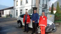 Predsednik območnega združenja RK Rafael Šuligoj (levo), Matjaž Kos in Marjanca Velišček.