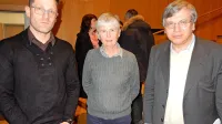 Dokumentarec so v Tolminu  predstavili (z leve) Blaž Torkar, Marija Brecelj in Ivo Jevnikar.  