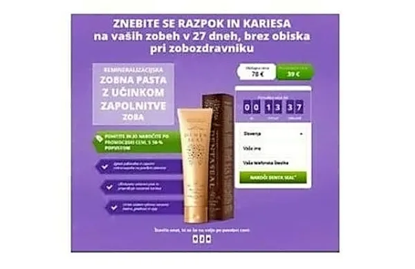 Zdravniška zbornica opozarja na zavajajoče oglaševanja zobne 
paste Denta Seal, inšpektorat pa nakup odsvetuje.