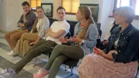 Nicholas Vanek, Lenka Tušar, Matic Ozebek, Anna Miklashevich in Anja Puš (z leve), del uspešnih mladih podjetnikov, ki so navdušili 
s  start-up zgodbami. 

