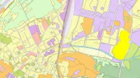 Na geoportalu je med drugim mogoče najti tudi prikaz usklajenih 
podatkov namenske rabe občin Gorica in Nova Gorica (državna 
meja je v sivi barvi).