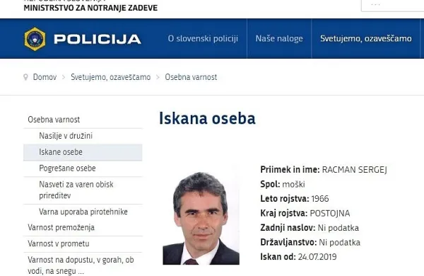 Sergeja Racmana iščejo s pomočjo notranje tiralice.