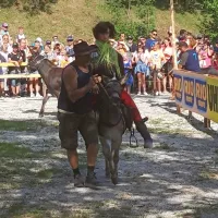 Na muših, ki so jih tekmovalci letos le usmerjali, so jezdile lutke
