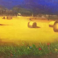 Detajl slike Po žetvi, ob kateri gledalec dobi občutek, da bo zdaj 
zdaj zavohal suho travo in zaslišal škržate.  