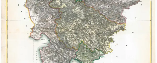 Zemljovid Slovenske dežele in pokrajin Petra Kozlerja iz sredine 
19. stoletja. 