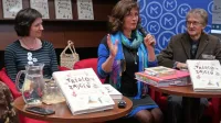 Anja Štefan (v sredini) v družbi dveh od štirih ilustratorjev - Ane Zavadlav in Zvonka Čoha