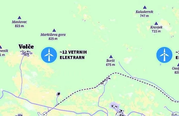 Vetrnice bi bile od Volč oddaljene približno 600 metrov, od Gradca 
1,4 kilometra, od Kala 1,5 kilometra, od Pivke 1,6 kilometra.