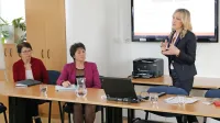 Direktorica Patricija Može ter vodji novogoriške in ajdovske enote 
Sonja Saksida in Bogomira Ipavec so predstavile delo CSD v 
preteklem letu. 