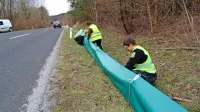 Predlani so ob cesti Famlje-Ribnica prvič postavili zeleno platneno 
ograjo, ki je zadržala žabe in druge dvoživke, da niso skočile pod 
avtomobilska kolesa.