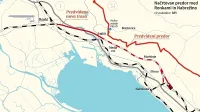 Tako naj bi po načrtih italijanske državne službe za železnice 
potekala proga med Ronkami in Nabrežino.