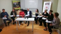 Destinacijo Krasa in Brkinov ter novo doživetje KrasPass degustacije so predstavili (z leve): Aleš Vodičar, Ana Hrast, Ariana B. Suhadolnik, 
Matej Oset, Jana Martinčič, Nina Ukmar, Marjetka Terčon in Ester Mihalič. 