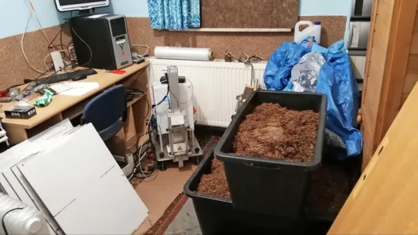V delavnici so našli tudi že razrezan, a še nepakiran tobak.