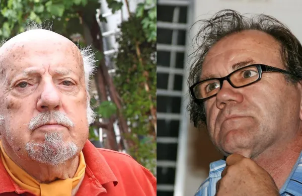 Na odločitev komisije, da Kocjančičevo nagrado posmrtno prejme  
Bert Pribac (levo), se je pritožil drugi nominiranec Franjo Frančič 
(desno). 

  