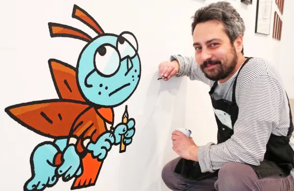 David Krančan ob knjižnem molju iz Poti knjige  