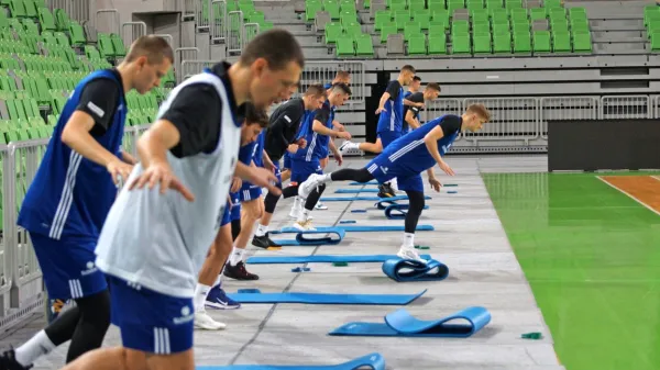 Utrinek s priprav košarkarske reprezentance v Stožicah.