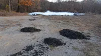 Včeraj bi morali odpadno blato odpeljati, je naročila okoljska 
inšpekcija, a  prekrito s plastično folijo še čaka. Prav tako je nekaj 
kupčkov še vedno raztresenih po poti. 