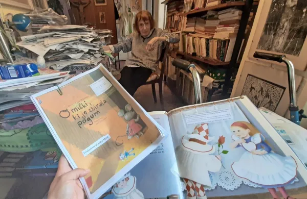 Jolka Milič je letos prevedla tudi nekaj slikanic, med njimi Kovičevo Pajacek in punčka, ki je izšla v spletni literarni reviji Fili d'aquilone