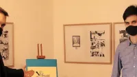 Martin Ramoveš (desno) z Miho Eričem v galeriji Salsaverde, kjer 
je na ogled njegov Ivan Rob.