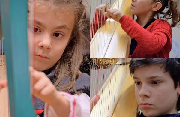 Učenci Tatiane Donis na Glasbeni matici Furlanije Julijske Krajine 
v Trstu: levo Maja Locatelli, desno zgoraj Erica Gerin, spodaj  
Filippo Craglietto