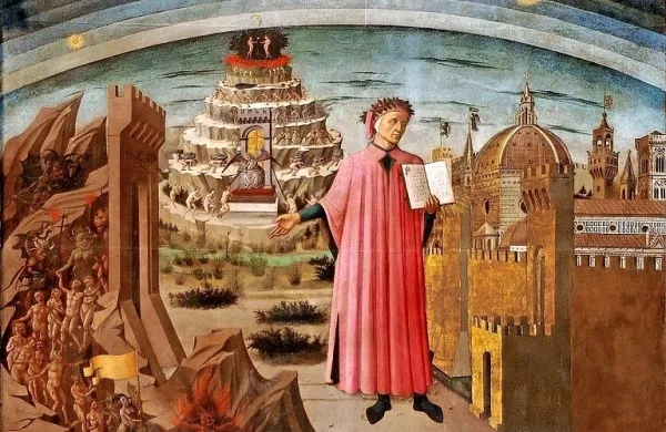 Dante Alighieri je živel v obdobju 1265-1321, leta 1465 ga je 
upodobil  slikar Domenico di Michelino.