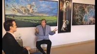 Darko Slavec  med spletnim pogovorom z Miho Eričem (levo), vodjo izolske galerije Salsaverde.    