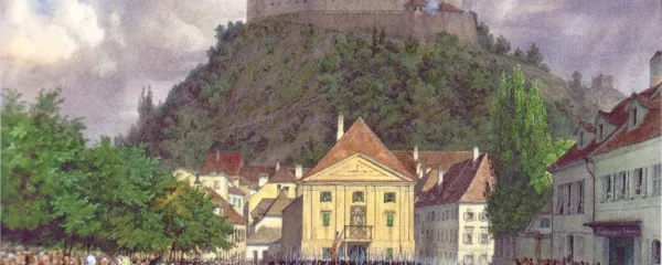 Parada med ljubljanskim kongresom. Slika je delo avstrijskega 
slikarja Leandra Russa.