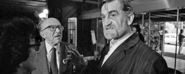 Pisatelja, ki sta se odločno in glasno zavzela za slovenstvo: Boris 
pahor (levo) in Rudi Šeligo leta 1989