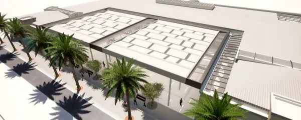 Projekt nadkritja glavne mestne tržnice Koper, žal neznanega avtorja. Izredno 
pomemben in hkrati občutljiv  prostor v mestu, za katerega ni bil razpisan 
javni natečaj. (Vizualizacija: Mestna občina Koper)


